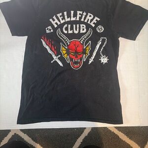 Hellfire MAD Engine Black Tee with White Stranger Things Chest Print